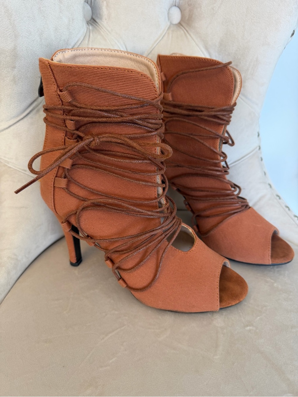 Women’s Rust Lace-Up Peep-Toe Heels
